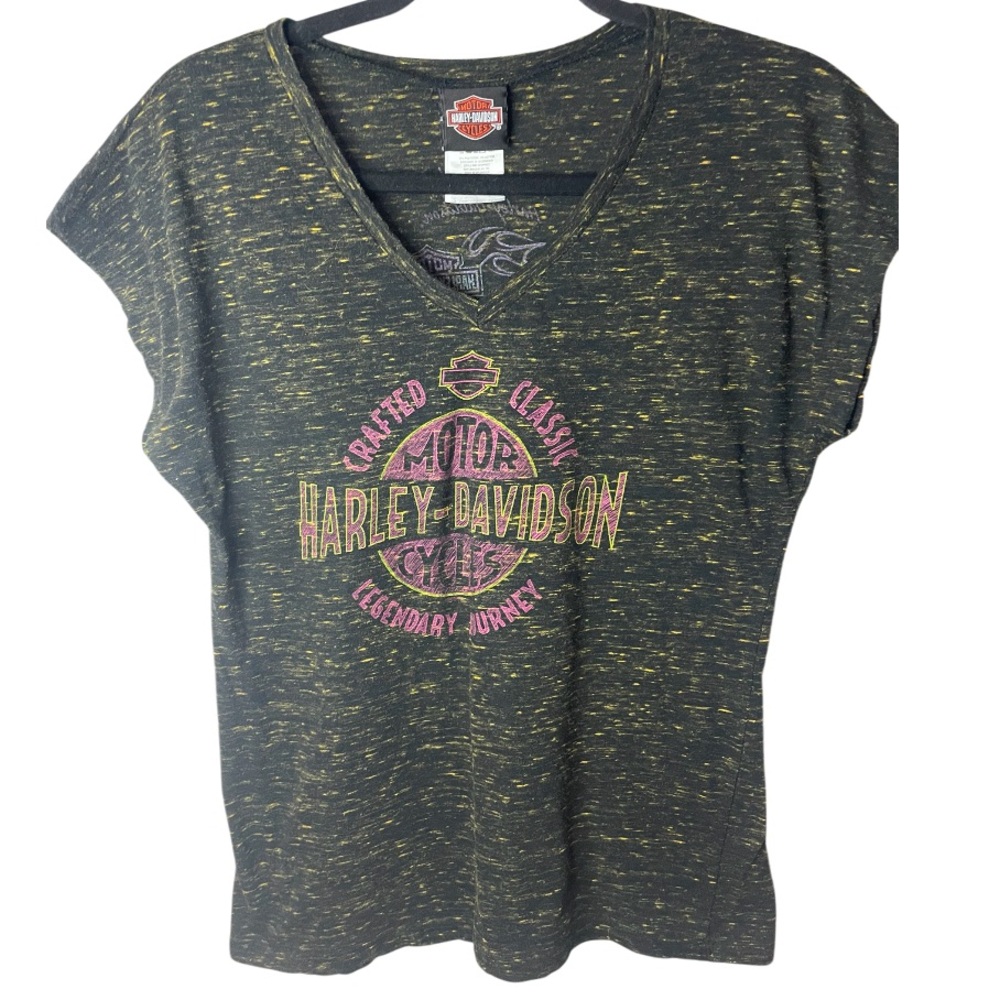 Harley Davidson Graphic Tee Shirt Gray Cap Sleeve Gatlinburg Tennessee SZ M